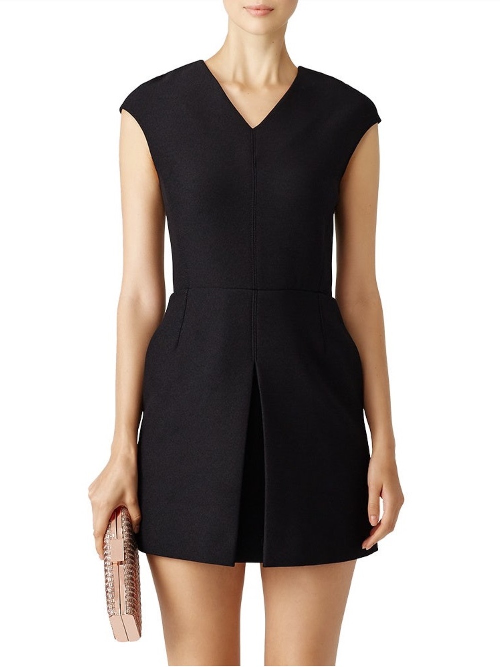 Vince Inverted Front Pleat V-Neck A-Line Black Knit Mini Dress Size 4